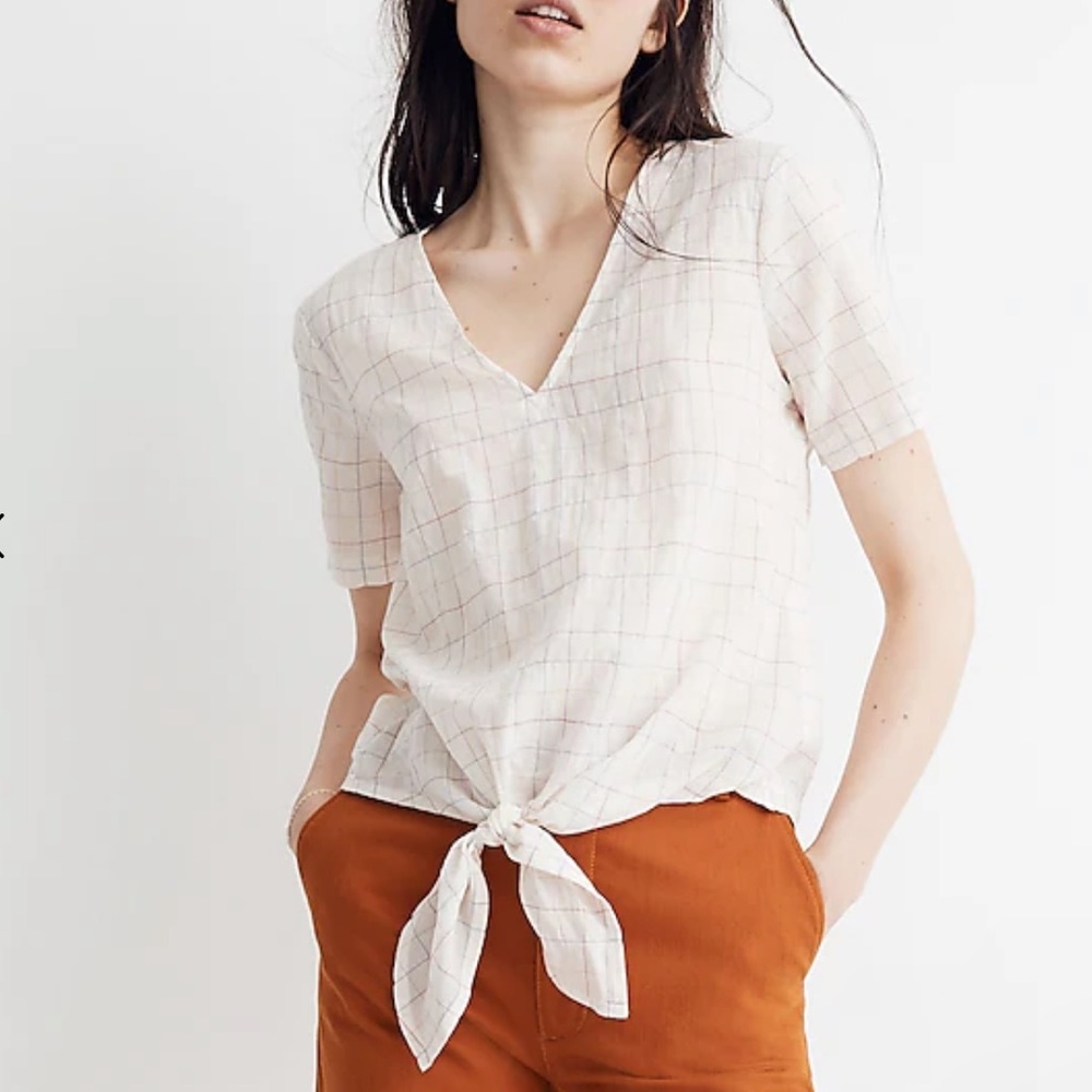 Madewell Novel Tie-Front Top in Rainbow Windowpane